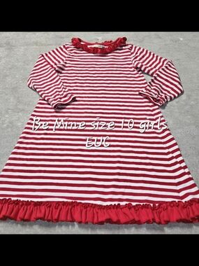 mine Red and White Striped Ruffle Hem Kids Dress